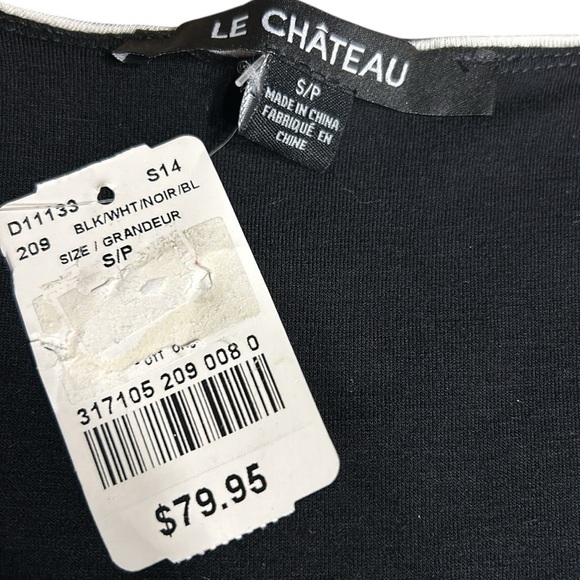 Le Château,faux wrap B&W dress S, NEW! surplice striped,pleats,ruching,stretchy - Picture 11 of 13